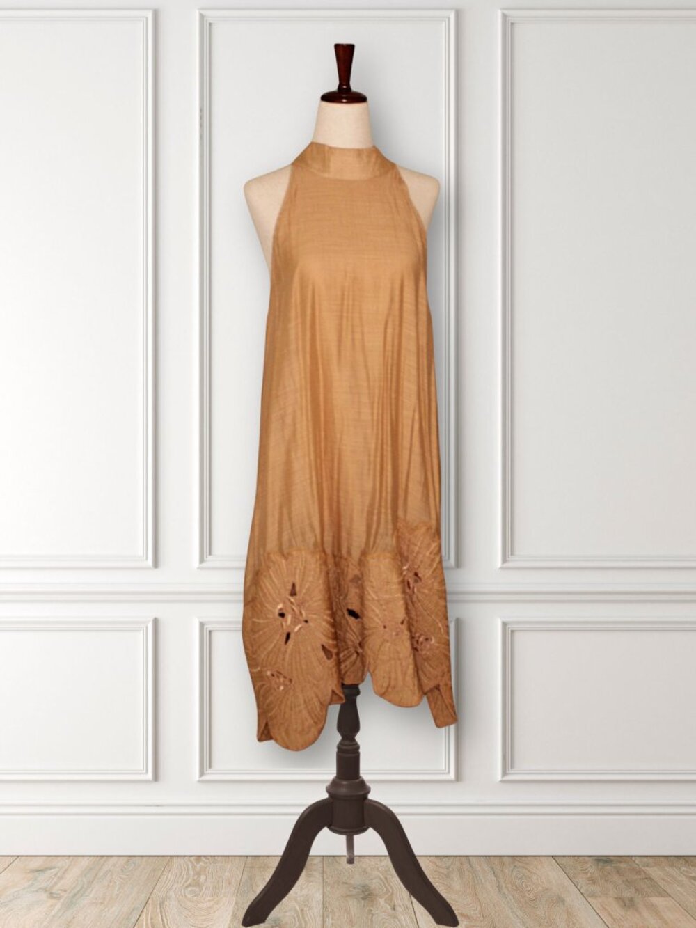 Anthropologie Halter Eyelet Hem Trapeze Dress Size Small